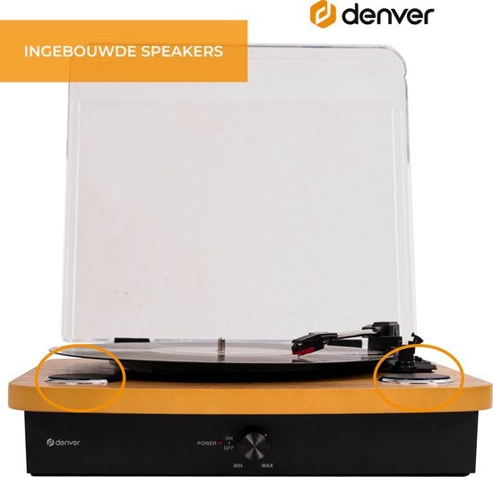 Denver VPL230 Retro Plattenspieler - Bluetooth - USB Aufnahme - 3 Geschwindigkeiten - Lautsprecher - Holz