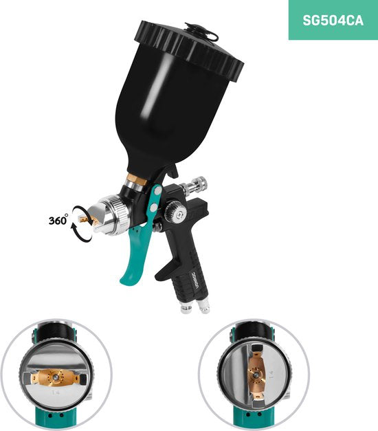 VONROC PRO Farbspritzgerät - Farbpistole - HVLP Design - 600ml Tank - inkl. 3 Düsen - 2-10 bar - Universal EURO/DIN 7,2mm Kupplung