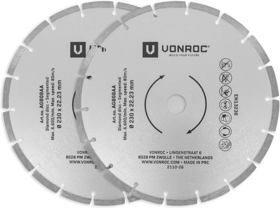 VONROC Diamantscheiben - Ø230mm - 2 Stück für Stein - Universal