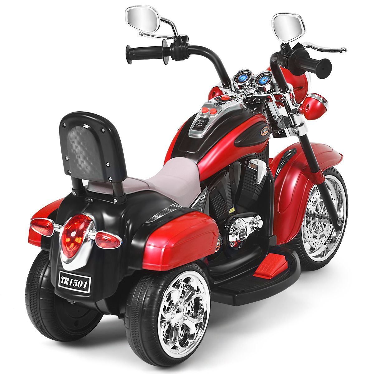 Coast Elektrisches Kindermotorrad – Dreirad mit verstellbarem Scheinwerfer und Hupe – Rot und Schwarz