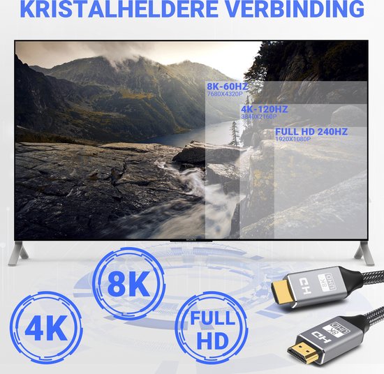 SBVR - HDMI Kabel 2.1 - 8K Ultra HD - 4K 120 Hz - Nylon HDMI Kabel - 1.2 Meter