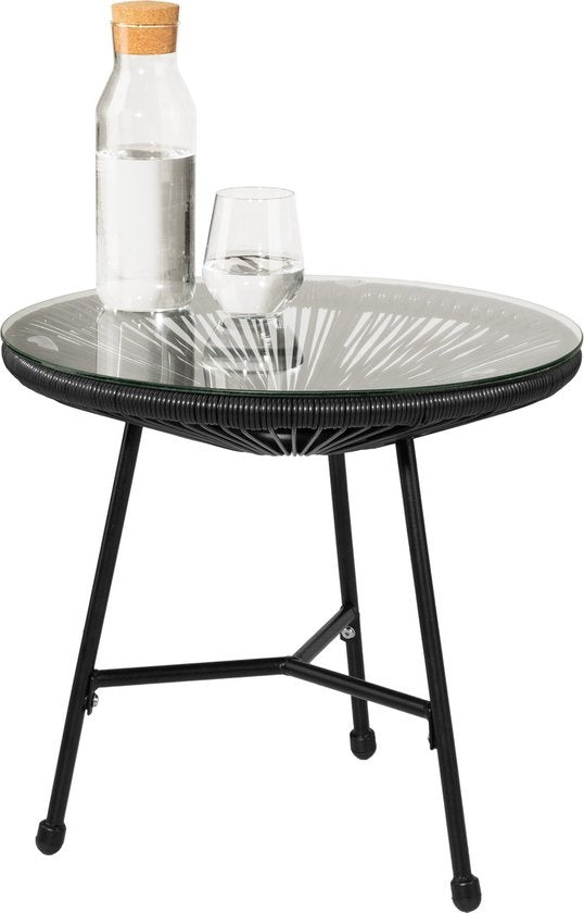 tectake - Gartenmöbel Bistro Set - 2 Stühle und 1 Tisch - Retro Egg Chairs im Acapulco-Stil - Wetterfest für drinnen und draußen - Gartenset für Terrasse oder Balkon - Schwarz