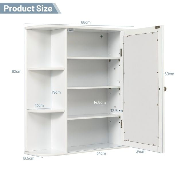 Coast Wandschrank - Mit Spiegeltür und Einlegeböden - 65 x 17 x 63 cm - Weiß