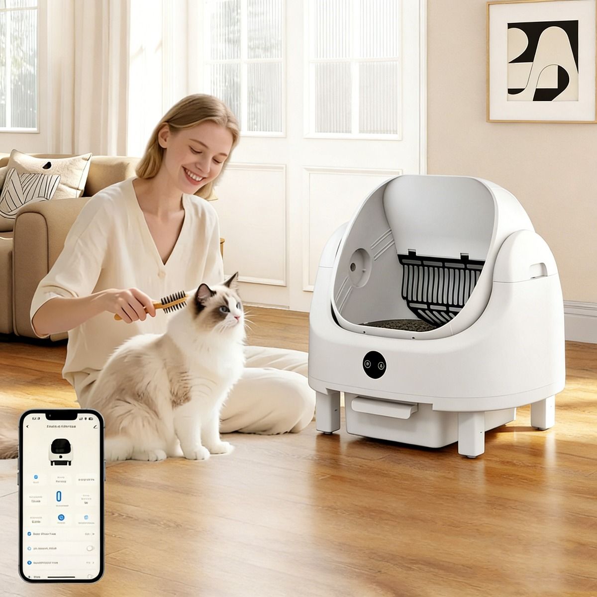 Coast Automatische, selbstreinigende Katzentoilette – App-Steuerung – Sicherheitssensoren – Weiß
