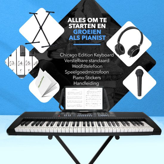 Finesse Keyboard Piano met Standaard & Accessoires - 61 Keys - Elektrische Piano - Kind - New Orleans
