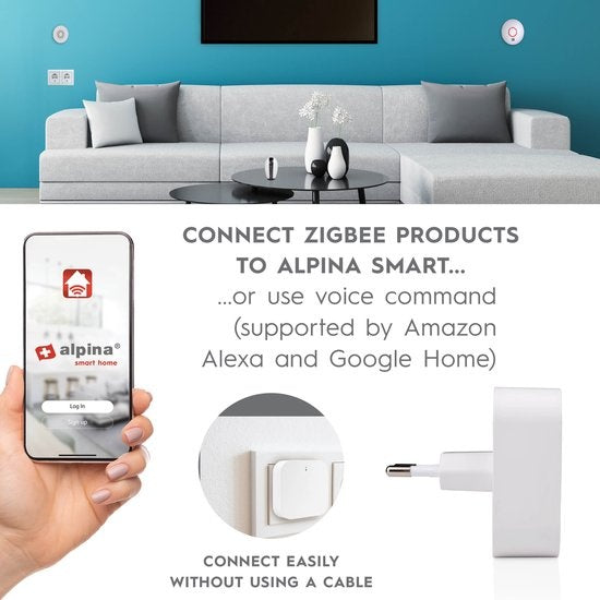 alpina Smart Home - Smart Zigbee Gateway - 230V - Anschluss von bis zu 50 Smart Devices - Plug-In System - Energieeffizient