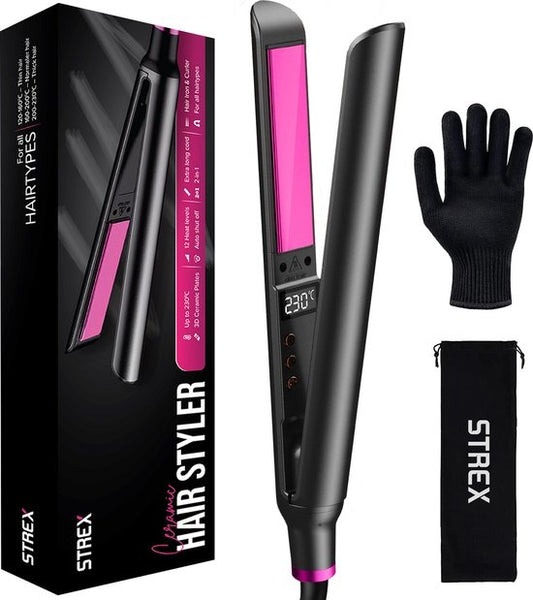 Strex Glätteisen - 2 in 1 - Glätten und Locken - Keramik - 120/230°C - Lockenstab