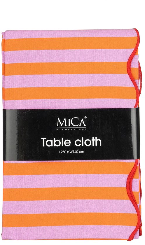 Mica Decorations Gestreifte Tischdecke für den Esstisch – Tischdecke für drinnen und draußen, 250 x 140 cm – Tischdecke aus 100 % Baumwolle – Orange, Rosa