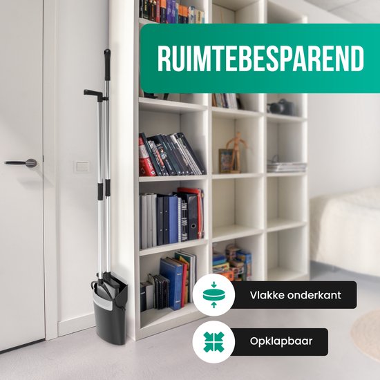 Avalo Kehrschaufel und Bürste mit langem Stiel - Verstellbar 87-127cm - Integrierte Reinigungszähne - Schwarz