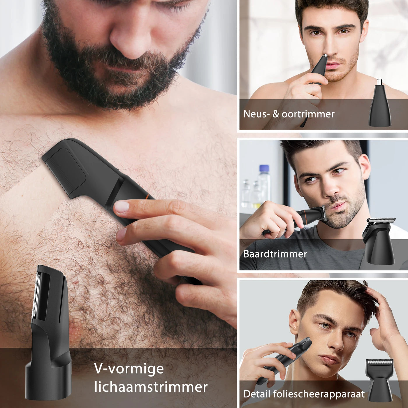 MAXGROOM 7-in-1-Körpertrimmer – kabellos – 1–9 mm – IPX6 wasserdicht – 90 Min. – LED-Anzeige – magnetische Aufsätze