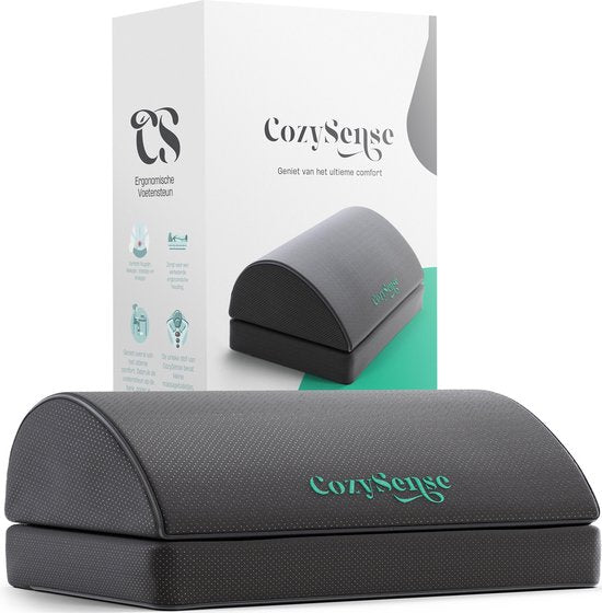 CozySense® Fußstütze Schreibtisch - Ergonomischer Fußhocker - Geeignet für Zuhause oder im Büro - Fußkissen - 2 verstellbare Höhen - Anti-Rutsch - Bezug mit Massagefunktion - Waschbar - Schwarz