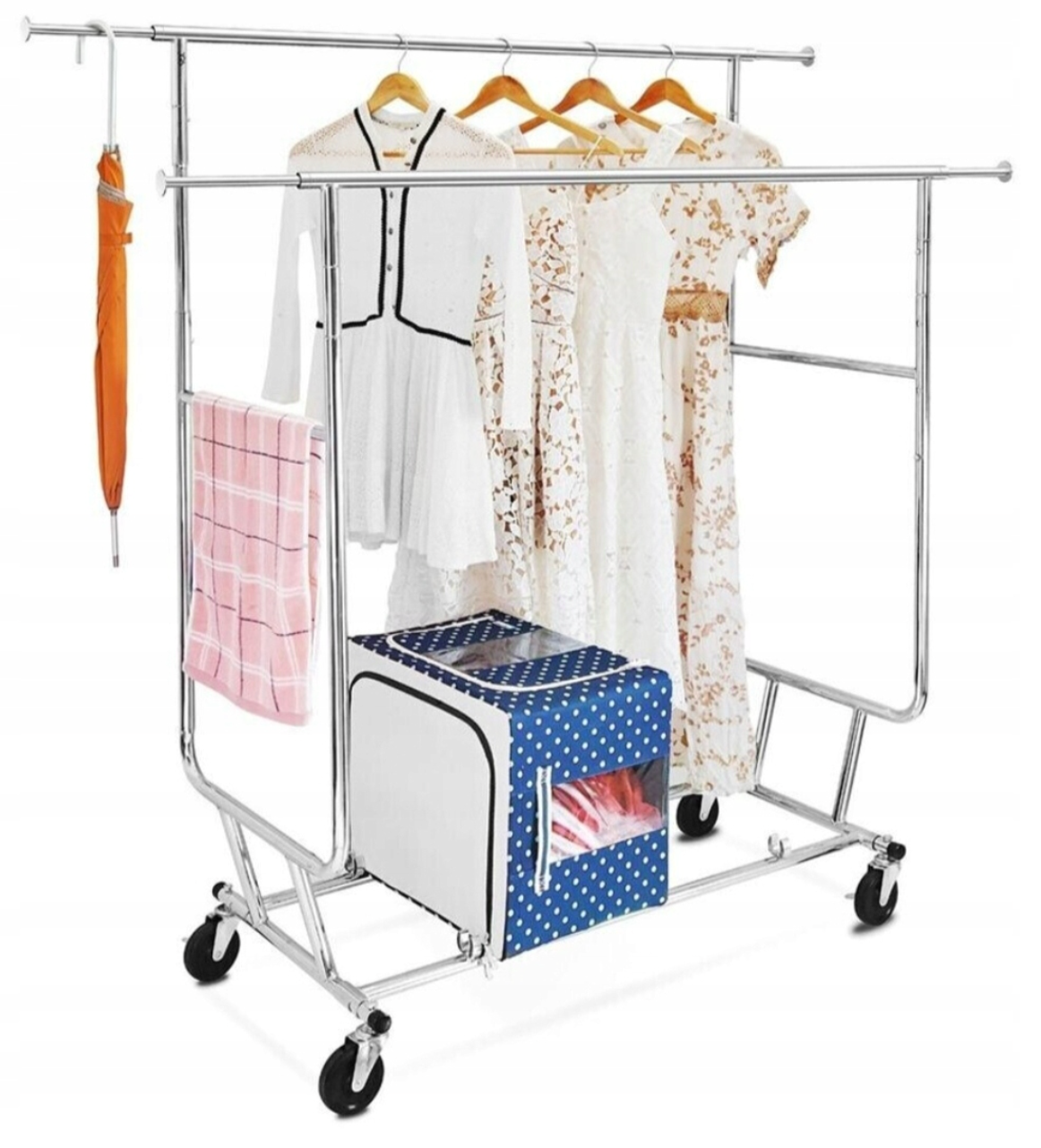 Yaheetech Kleiderständer 128 x 55 x 173 cm – Silber – Fahrbar – 130 kg – Doppelte Kleiderstange