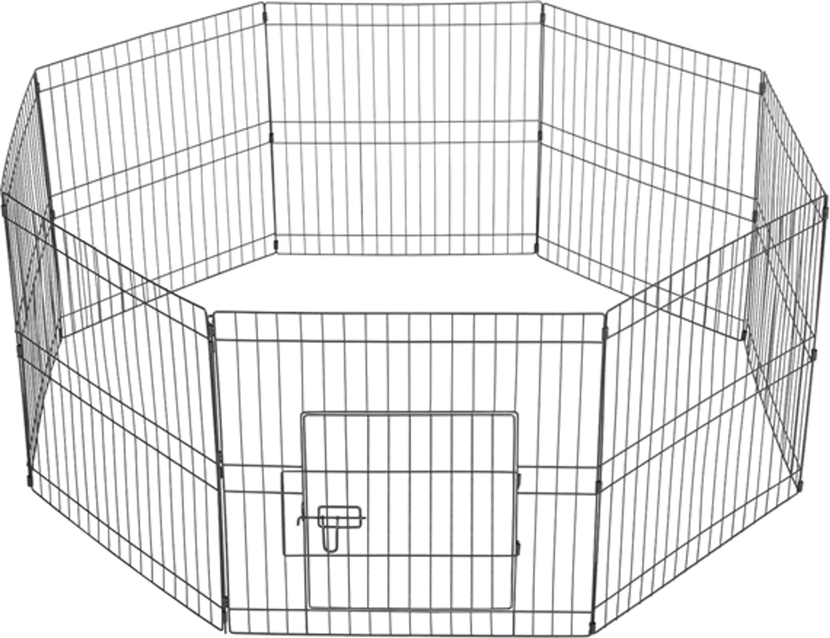 Yaheetech Welpenauslauf Laufstall - 61 x 61 cm pro Paneel - Ausgestattet mit 8 Paneelen und Sicherheitsschloss und abgerundeten Kanten und Erdnägeln - Für Welpen und Kaninchen - Schwarzes Metall