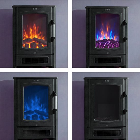 MOA Elektrischer Dekokamin – mit App – Kamin mit Heizfunktion – 2000 W – freistehender Kamin – offener Kamin – realistische LED-Kaminbeleuchtung – schwarz
