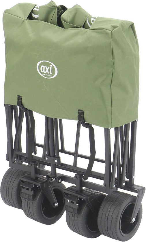 AXI AB131 Zusammenklappbarer Handwagen – Grün – Mit Deichsel, Bremsen und Schutzhülle – 100 kg Tragkraft – Leicht zu transportieren – Metall