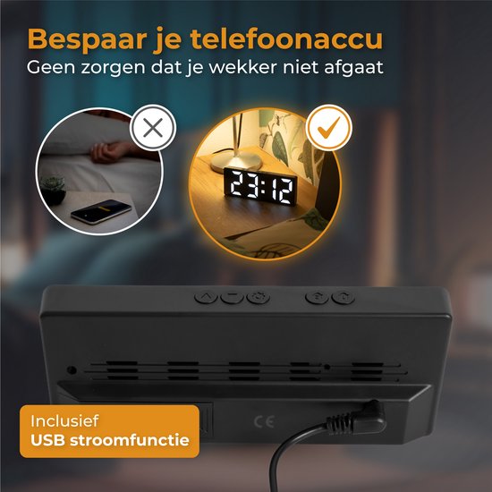 Nuvance - Digitaler Wecker - Digitaluhr - Wecker für Kinder & Erwachsene - Reisewecker - Schlafzimmer - Led-Wecker digital - Wecker - Schwarz