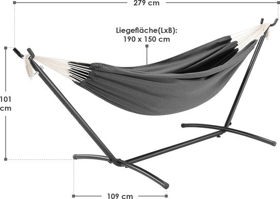 Juskys Hängematte Paya - Anthrazit - inkl. Gestell und Aufbewahrungstasche