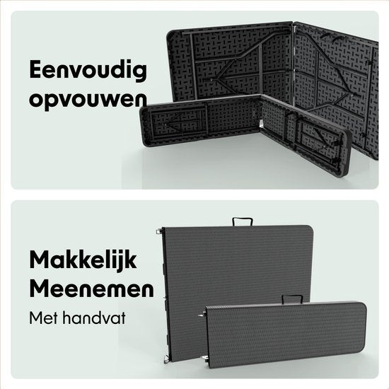 LifeGoods Faltbares Picknick-Set - 180cm x 74cm - Gartentisch mit 2 Bänken - Wetterfest - Campingtisch - Biertisch faltbar - Für Innen und Außen - Für 6 bis 8 Personen - Rattan Schwarz