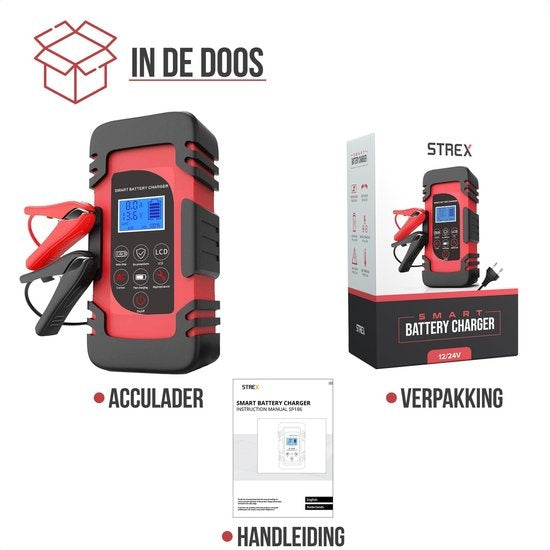 Strex Batterieladegerät 12/24V - 4/6/8A, Erhaltungsladegerät & Reparaturmodus - für Auto, Motorrad, Roller, Boot & Wohnmobil