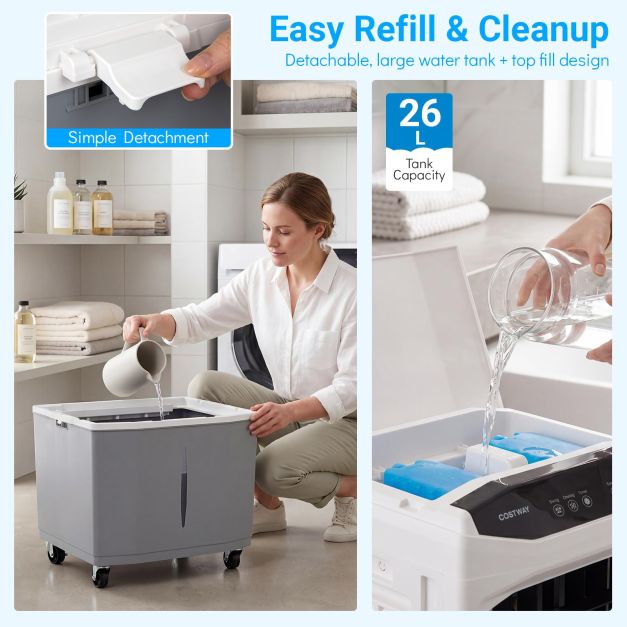 Coast 3-in-1-Mobil-Luftkühler – 26 l – 45 x 33 x 88,5 cm – Weiß und Grau