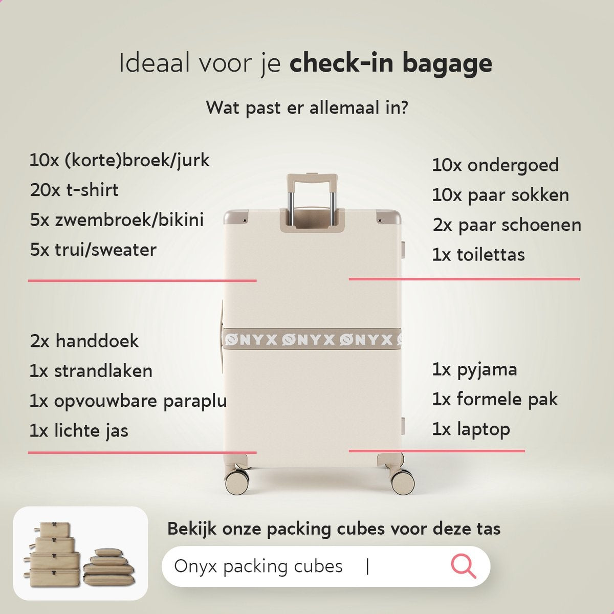 ONYX® - 3-teiliges Kofferset - Handgepäck und Check-in-Koffer - 33L/65L/100 L - TSA-Schloss - Spinner-Räder - leichter Trolley - Aluminium-Verschluss - Beige