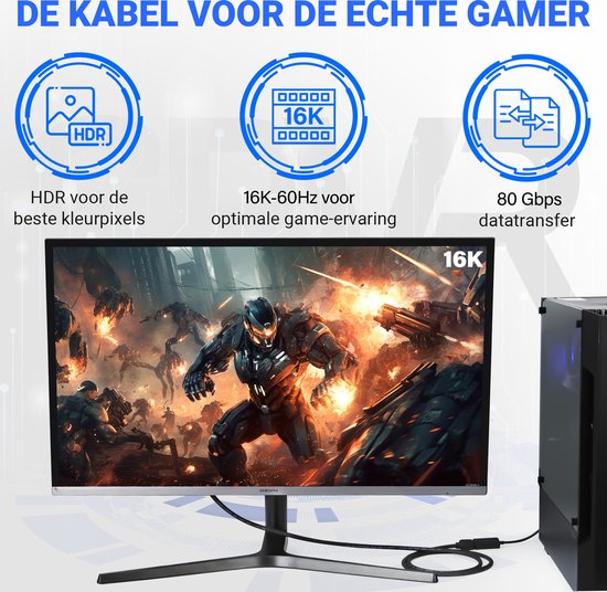 DisplayPort-Kabel 2.1 - 16K@60Hz/8K@120Hz/4K@144Hz - DisplayPort zu DisplayPort - DP-Kabel - 2 Meter