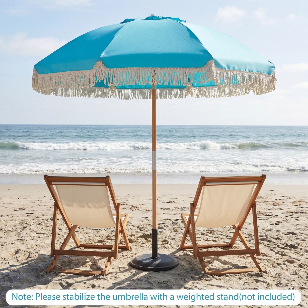 Coast Gartenschirm mit Fransen – Strandschirm aus Holz – verstellbarer Neigungswinkel – blau