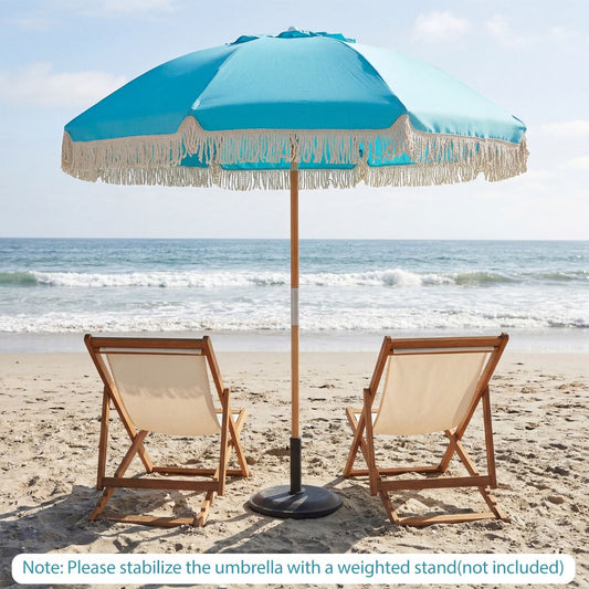 Coast Gartenschirm mit Fransen – Strandschirm aus Holz – verstellbarer Neigungswinkel – blau