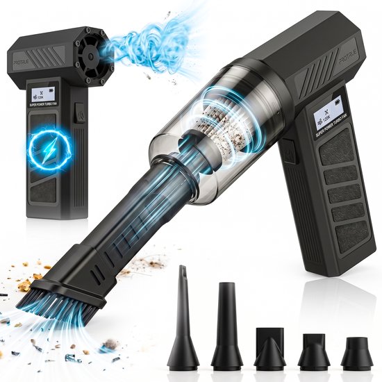 Kleinstaubsauger, kabellos, mit Air Duster, 130.000 U/min – Kabelloser Autostaubsauger – Handstaubsauger – Akku-Luftgebläse – Druckluft – Turbo-Ventilator