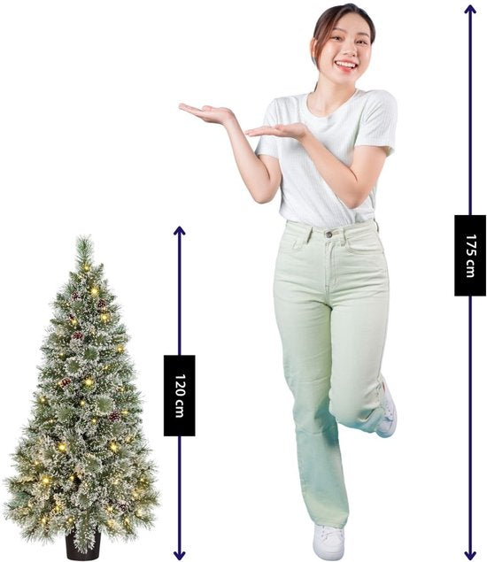Black Box Trees Vandans Kunstweihnachtsbaum mit Beleuchtung H120 x Ø60 cm – Kunstbaum mit Weihnachtsschmuck – Kunstweihnachtsbaum mit verschneiten Zweigen – Grün