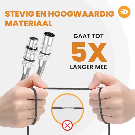 Drivv. Premium-XLR-Kabel – Mikrofonkabel – Stecker auf Buchse, 3-polig – 3 Meter – Silber