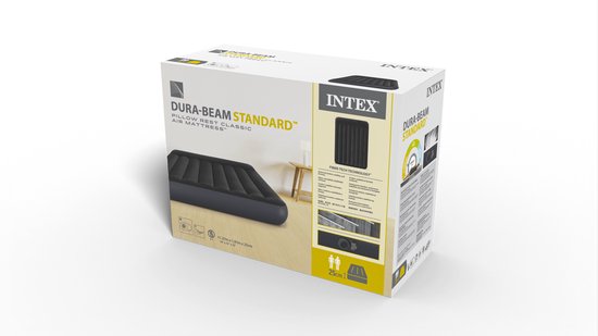 Intex Pillow Rest Classic Luftmatratze mit integrierter Pumpe – 191 x 137 x 25 cm