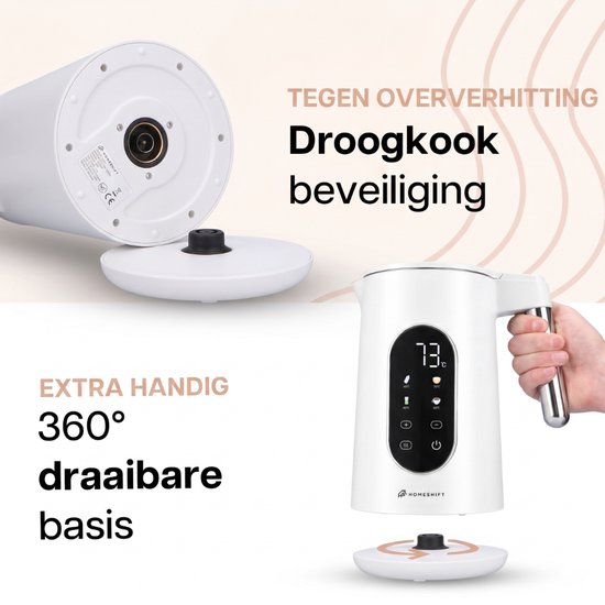 HomeShift® Wasserkocher mit Temperaturregelung – Warmhaltefunktion – doppelwandig – elektrisch – 1,7 Liter – 2200 W – weiß