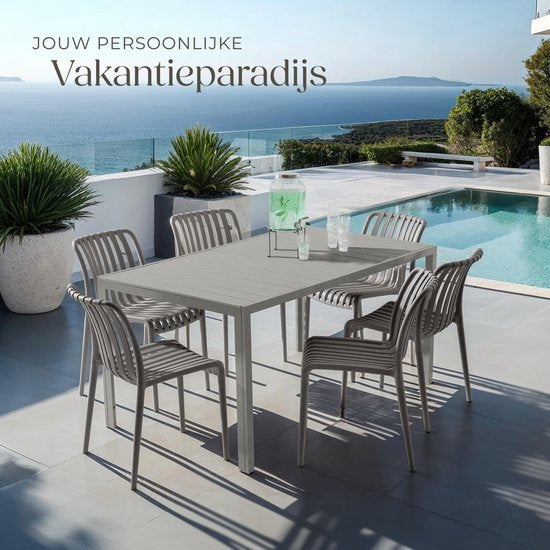 tectake® 4er Set Gartenstühle Alcudia - Anthrazit - Kunststoffstühle - Stapelbar - Stühle für Garten, Terrasse oder Balkon - Wetterfest und UV-beständig - Belastbarkeit 120kg pro Gartenstuhl