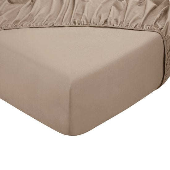 PHLOX Spannbetttuch - 100% Baumwollsatin (300 TC) - Einzelperson 90x200 cm - Weich & Hautfreundlich - Rundelastisch - Beige