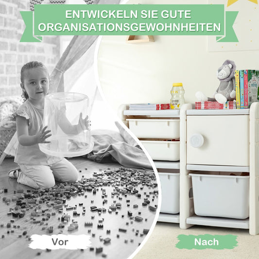 Coast Toy Rack 2 Level Kinderregal mit Schubladen und Aufbewahrungsboxen 110 x 32 x 66 cm
