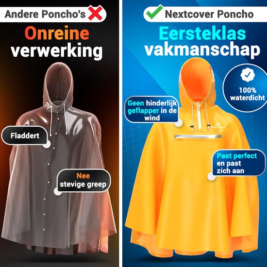 Nextcover Regenponcho Fahrrad für Damen und Herren | Regencape mit AquaShield 2.0 Technologie, wind- und wasserdicht | Ideal zum Radfahren, Wandern und Angeln | Fahrradponcho Erwachsene Unisex Fit | Poncho