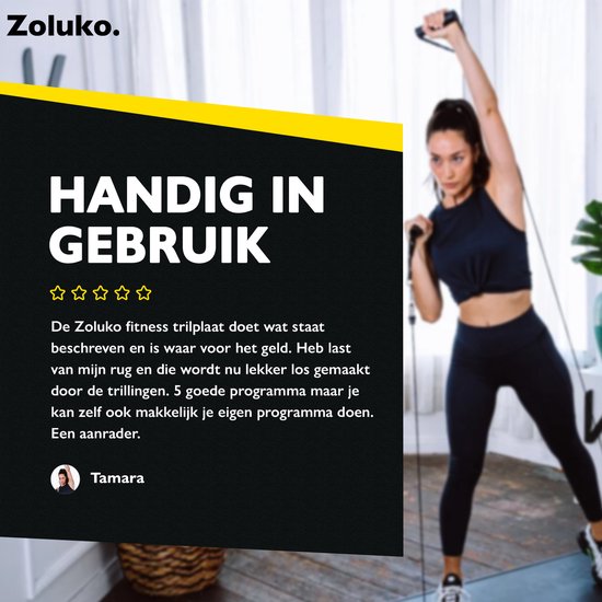 Zoluko - Fitness Vibrationsplatte - mit Bluetooth Funktion - Inkl. E-Book, Widerstandsbänder und Fernbedienung - USB Anschluss - Anti-Rutsch Gummi - Schwarz