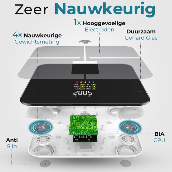 e.volve Personenwaage Digital - 16x - Intelligente Waage - mit Körperanalyse - inkl. App - Schwarz