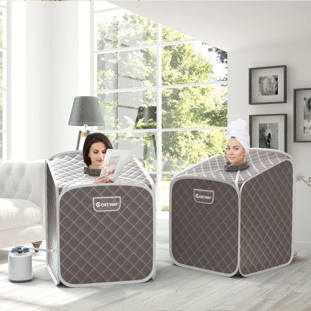 Coast 2L Mini-Dampfsauna mit 9 Temperaturstufen - Heimsauna - Wärmekabine - 85 x 84 x 106 cm - Grau - Schwarz - Braun