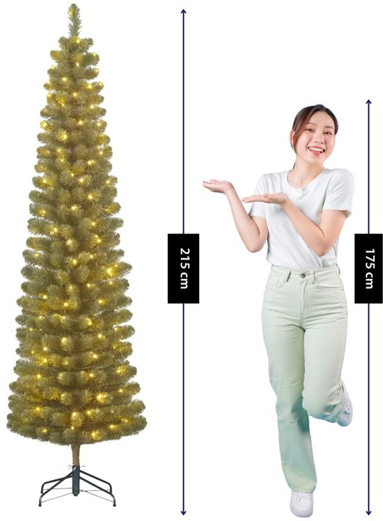 Black Box Trees Charlton – Schmaler Weihnachtsbaum mit Timer und Dimmfunktion – Weihnachtsdekoration für den Innenbereich während der Feiertage – Kunstbaum mit Scharnierkonstruktion – H 215 x Ø 56 cm – Grün