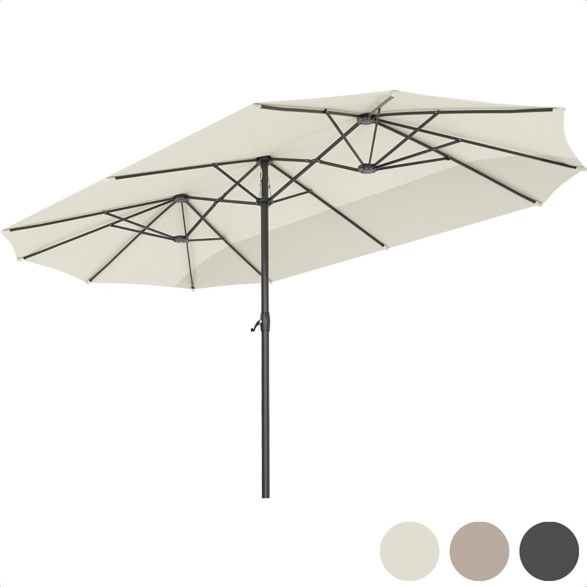 LifeGoods Doppelter Sonnenschirm - 270x460cm - bis zu 15 Personen - Wasserdicht - mit Bezug - Creme