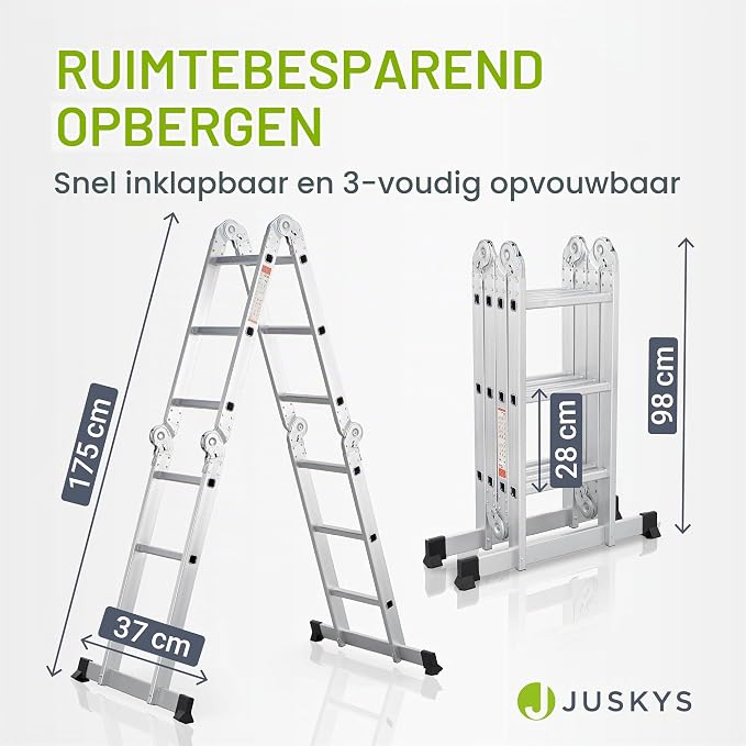 Multifunktionale 4-in-1-Leiter – 4×3 Sprossen – Aluminium & Stahl – bis 150 kg – EN 131-4
