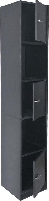 Säulenschrank Bad - Stauschrank Bad Schlafzimmer oder Flur - 180 cm hoch - schwarz