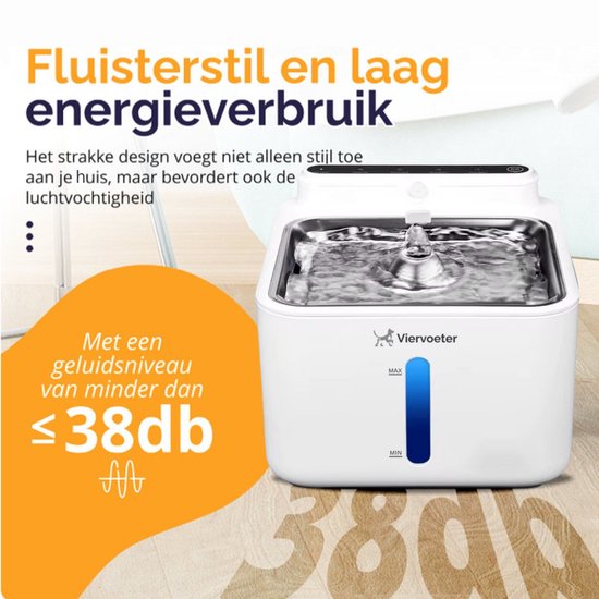 Viervoeter Kabelloser Trinkbrunnen aus Edelstahl – Sensor-Trinkbrunnen für Katzen und Hunde – Inklusive Filter – 3,2 l – 30 Tage Batterielaufzeit – Flüsterleise – Weiß