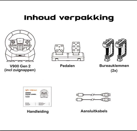 PXN – V900 Gen 2 – Rennlenkrad – Mit Pedalen und Schaltwippen – 270 / 900° – Gaming-Lenkrad – Kompatibel mit PS4 – PC – PS3 – Switch – Xbox X/S-Serie