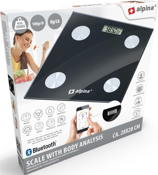 Alpina Smart Scale - mit Körperanalyse: inklusive Fettanteil und BMI - Bluetooth - mit App - Schwarz