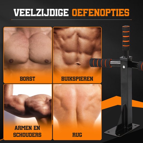 TTD® Premium Klimmzugstange - Klimmzugstation - Wandmontierte Klimmzugstange - Dip Station - Dip Bars - Home Sports - Home Fitness - Hochwertige Materialien - Extra Stabil bis zu 250KG - Inklusive Montageteile - Home workout - Schwarz/Orange