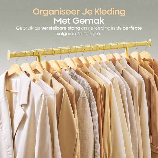 O'DADDY® Kleiderständer auf Rädern - Kleiderständer - Verstellbarer Kleiderständer - Ausziehbarer Kleiderständer - Stabil bis zu 90 kg - Aufbewahrungsständer - Gold - 160 cm