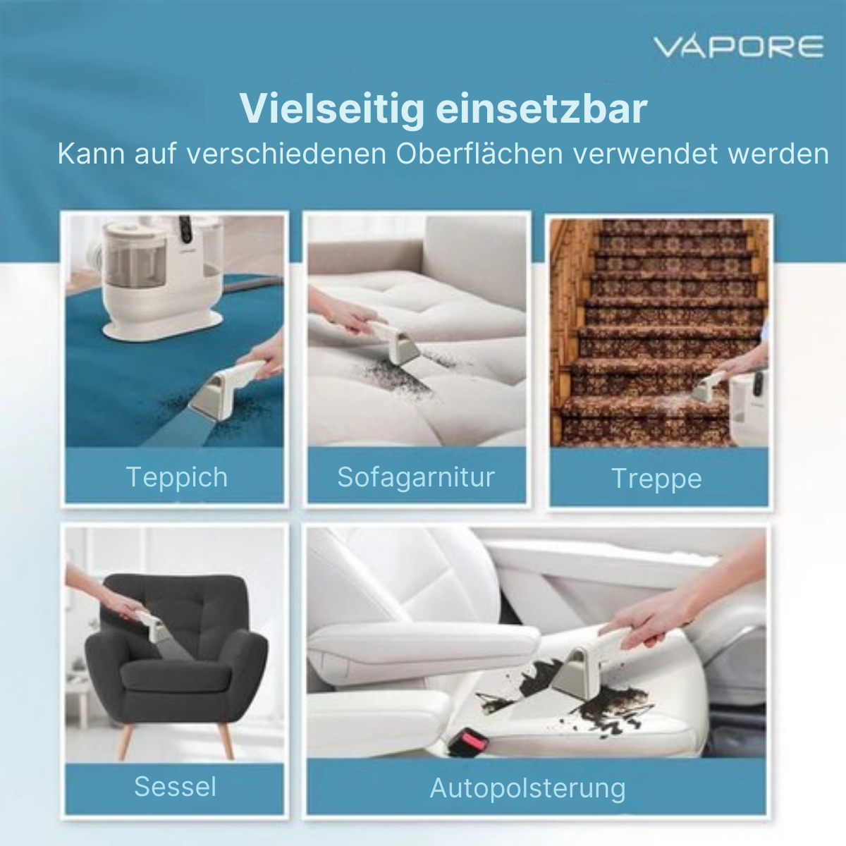 Vapore - Teppichreiniger - Möbelreiniger - 1200W - 1,79m Schlauch - Beige/Weiß